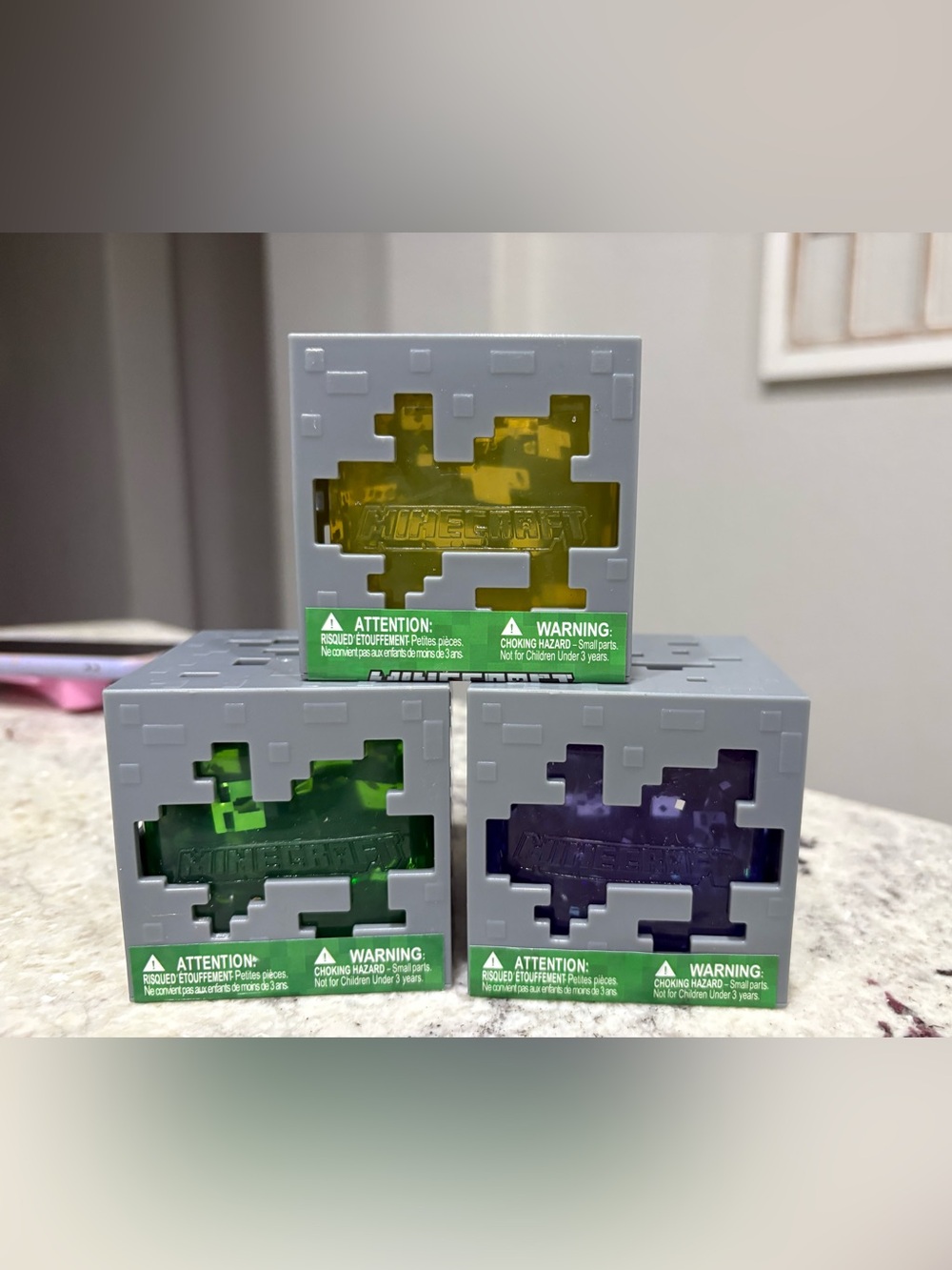 Minecraft Squishy Cube bundle of 3  - Yellow, Green, Purple